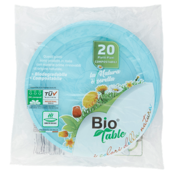 Bio Table i colori della natura Piatti Piani Compostabili Azzurro 20 pz