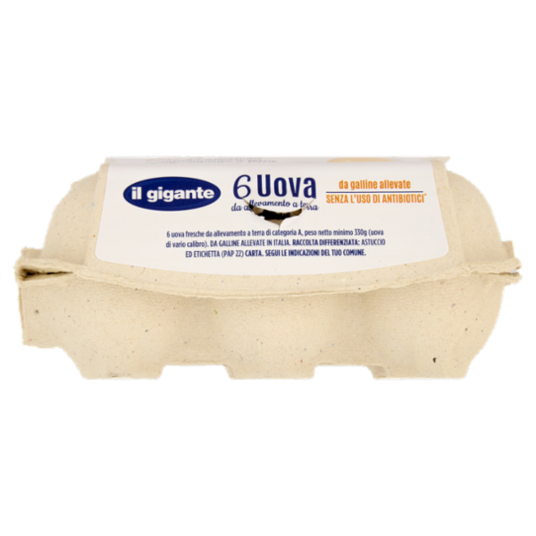 IL GIGANTE 6 Uova da allevamento a terra da galline allevate Senza l'Uso di Antibiotici* 330 g