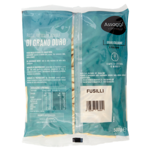 Assaggi e paesaggi Pasta Fresca di Semola di Grano Duro Fusilli 500 g