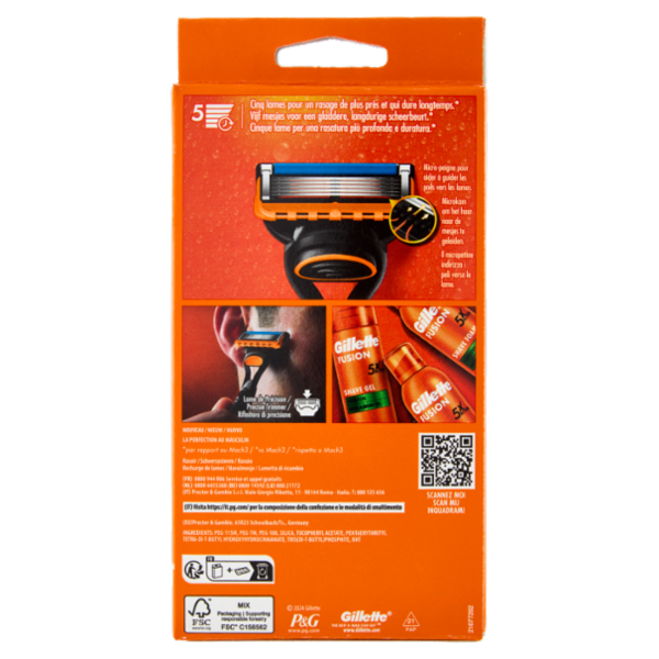 Gillette Fusion5 Rasoio da Uomo a 5 Lame, 1 Manico + 2 Lamette