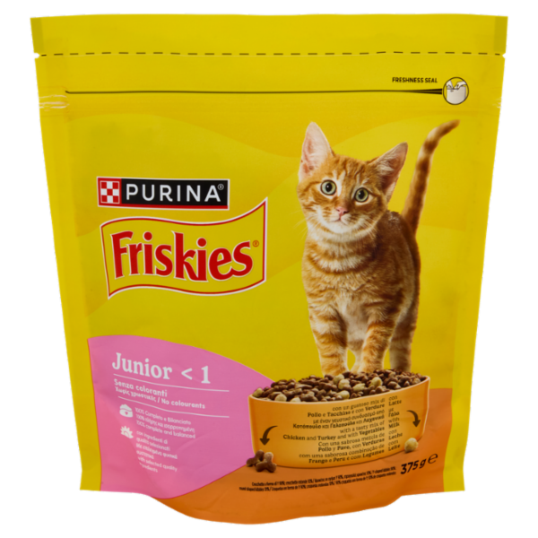 PURINA FRISKIES Junior Pollo e Tacchino, con Latte e con Verdure 375g