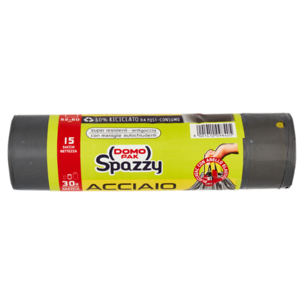 Domopak Spazzy Acciaio con Bloccasac 30 lt Pattumiera Media 52x60cm 15 pz