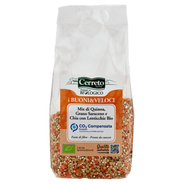 Cerreto i Buoni & Veloci Mix di Quinoa, Grano Saraceno e Chia con Lenticchie Bio 250 g