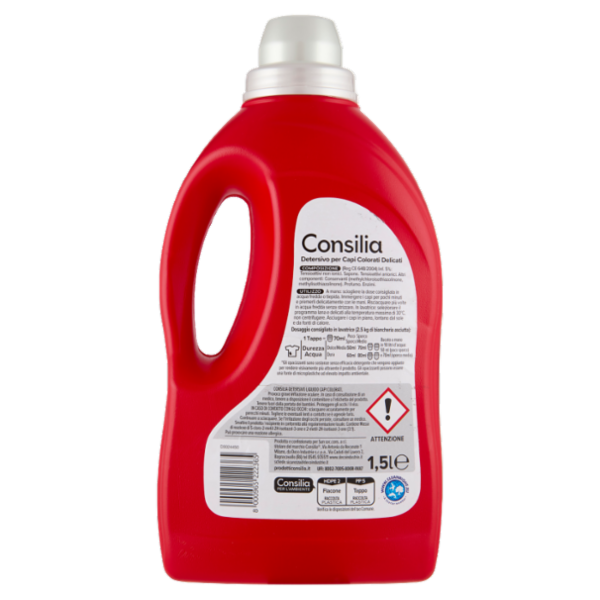Consilia Detersivo a Mano e in Lavatrice Liquido Capi Colorati 30 Lavaggi 1,5 L