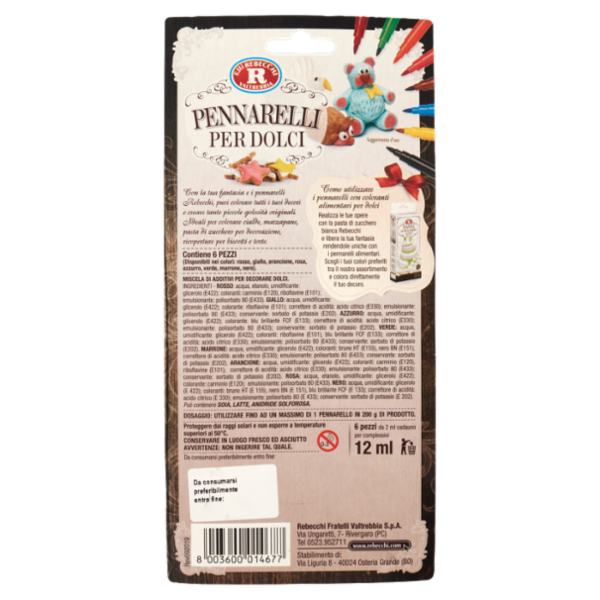 F.lli Rebecchi Valtrebbia Pasticceria Creativa Pennarelli per Dolci 6 x 2 ml