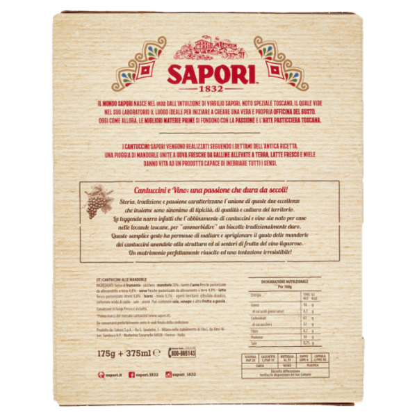 Sapori Cantuccini Toscani IGP alle Mandorle 175 g + Vino Liquoroso Pergoleto 375 ml