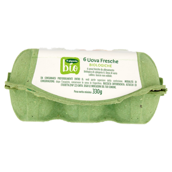 IL GIGANTE bio 6 Uova Fresche Biologiche di Vario Calibro 330 g
