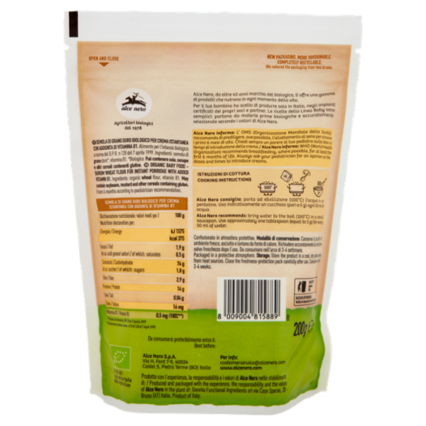 alce nero Semolino di grano duro Cappelli 200 g