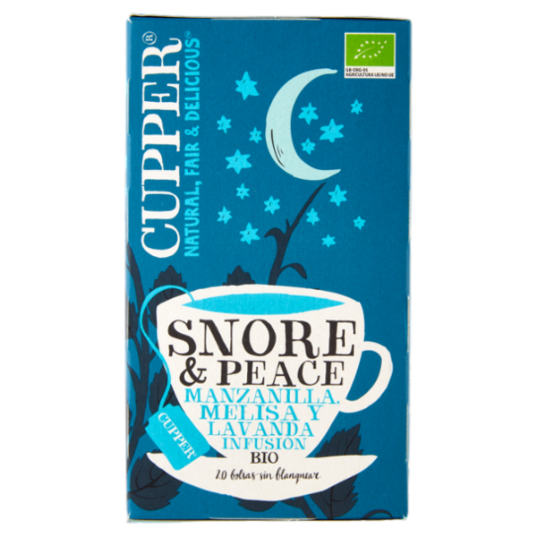 CUPPER Snore & Peace Infuso Biologico Camomilla, Melissa e Lavanda, Tisana Delicata, 20 Bustine 30 g