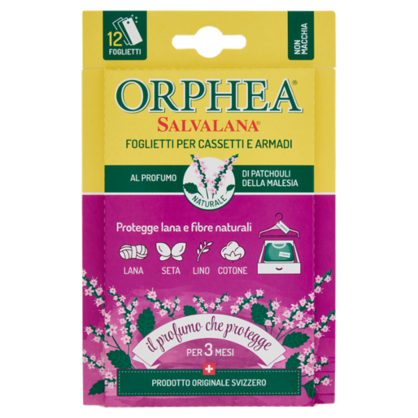 Orphea Salvalana Foglietti per Cassetti e Armadi al Profumo Naturale di Patchouli 12 x 0,65 g