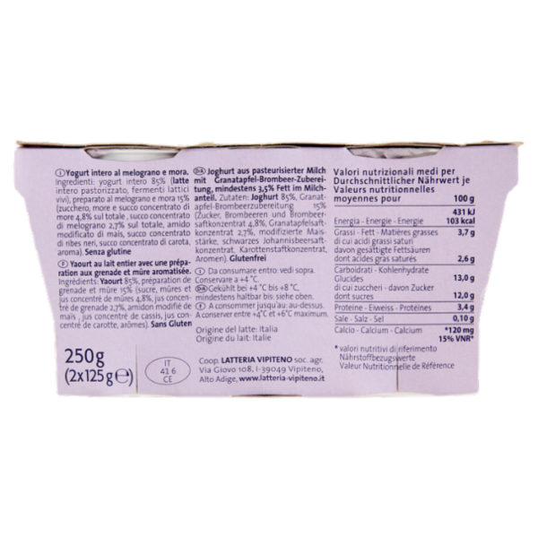 Sterzing Vipiteno Sapori di Vipiteno Yogurt al melograno e mora 2 x 125 g