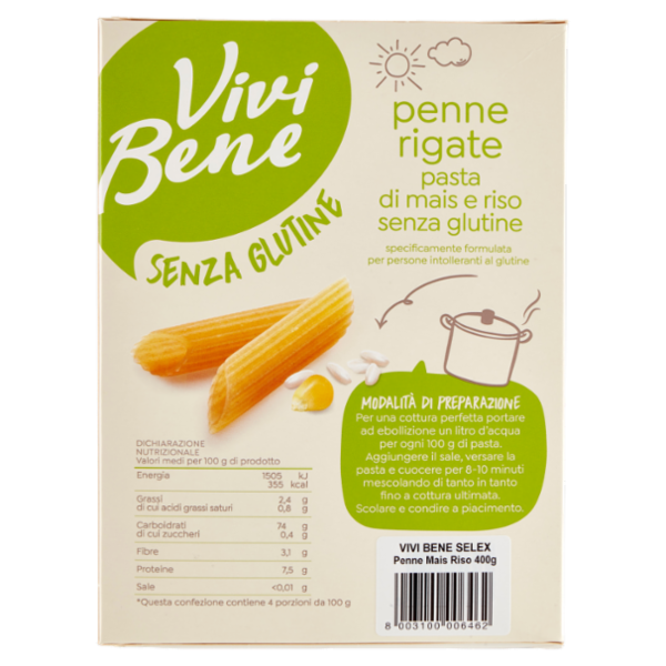 Vivi Bene Senza Glutine Pasta di Mais e Riso Penne Rigate Senza Glutine 400 g