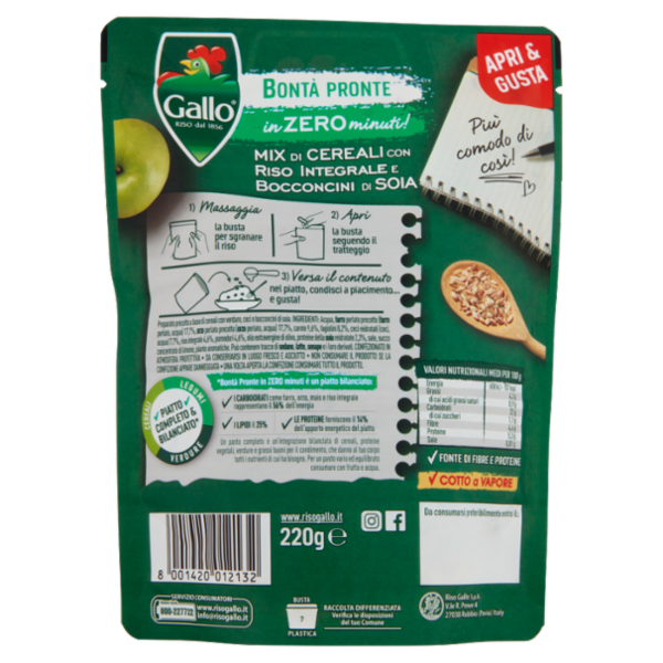 Gallo Bontà Pronte Mix di Cereali con Riso Integrale e Bocconcini di Soia 220 g