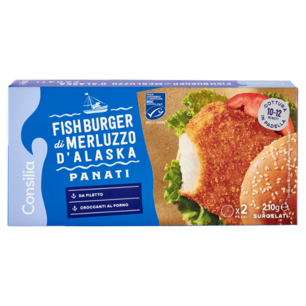Consilia Fish Burger di Merluzzo D'Alaska Panati Surgelati 2x105 g