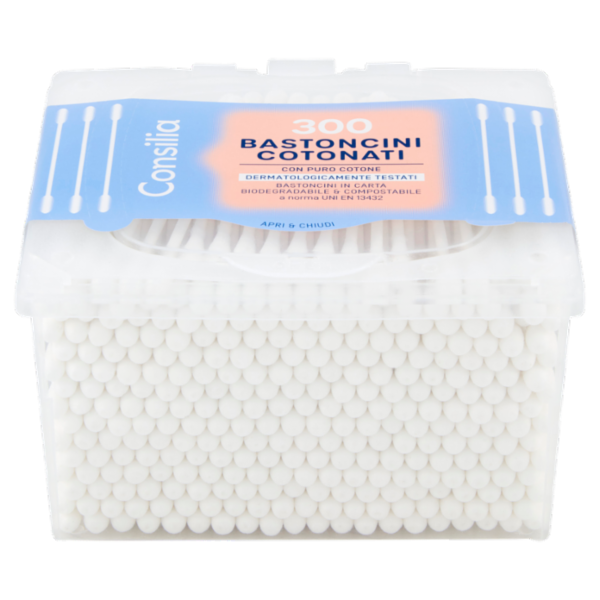 Consilia Bastoncini Cotonati Biodegradabili e Compostabili 300 pezzi