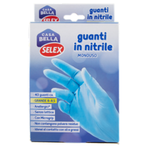 Selex Casa Bella Guanti Monouso In Nitrile Misura Grande (8-8,5) Dispenser 40 Pezzi