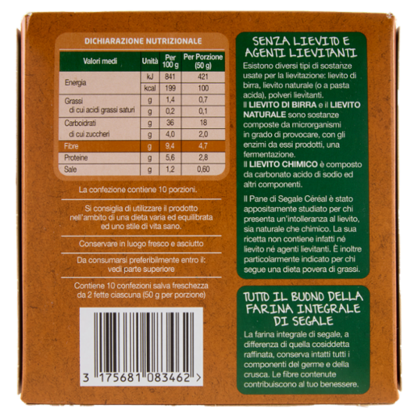 Céréal Senza Lievito Pane di Segale Integrale, solo con Farina di Segale integrale - 500 g