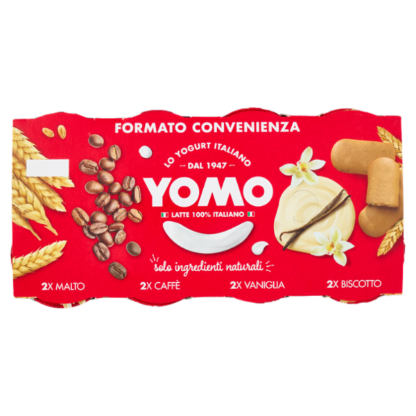 Yomo Yogurt Intero Malto, Caffè, Vaniglia, Biscotto 8 x 125 g