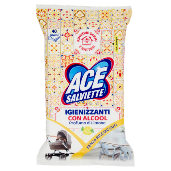 Ace Salviette Igienizzanti con Alcool Profumo di Limone 40 pz
