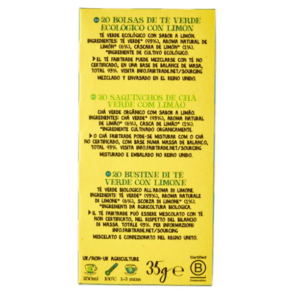 CUPPER Tè Verde con Limone Biologico e Fairtrade, Tè Leggero, 20 Bustine 35 g