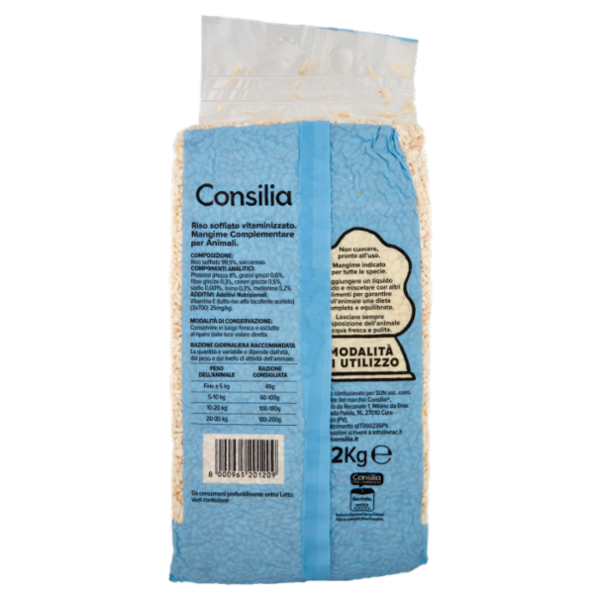 Consilia Riso Soffiato Vitaminizzato Sottovuoto per Animali 2 kg