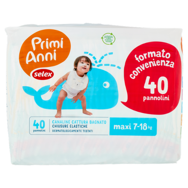 Selex Primi Anni Pannolini per Bambini Maxi 7-18 kg 2x20 pezzi