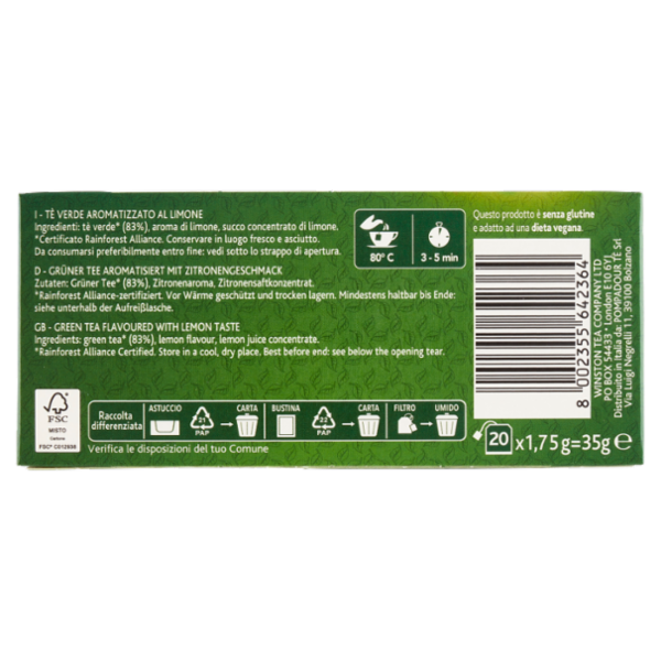 Sir Winston Tea Tè Verde Limone 20 x 1,75 g