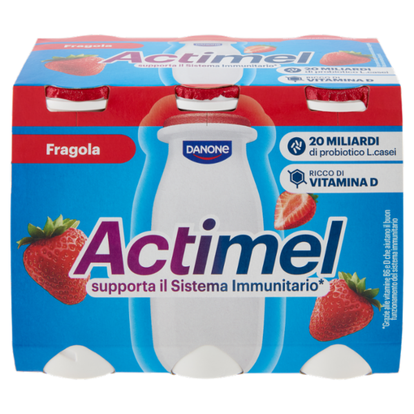 ACTIMEL, Yogurt da Bere con Vit B6 e D per il Sistema Immunitario, gusto fragola, 6X100G