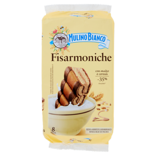 Mulino Bianco Fisarmoniche Merenda con 8 Cereali e Crema al Malto d'Orzo e Cacao 8 pezzi 264g
