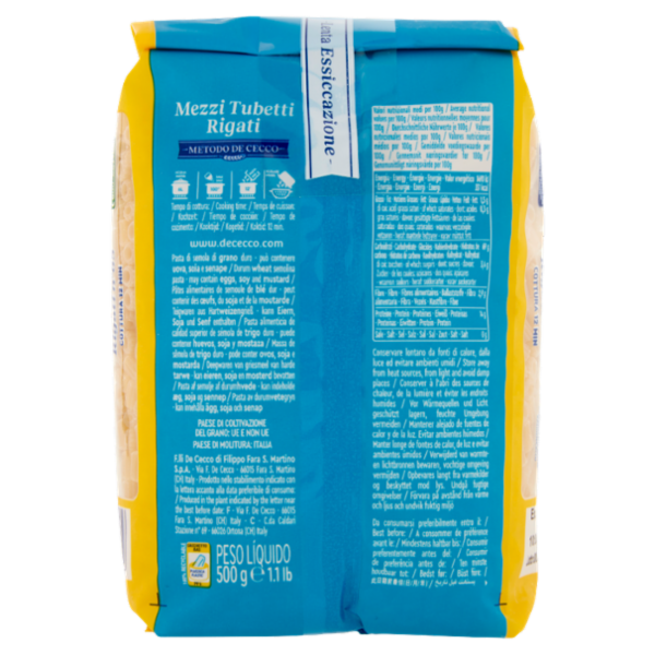 De Cecco Mezzi Tubetti Rigati n°65 500 g