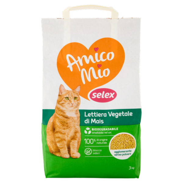 Selex Amico Mio Gatto Lettiera Agglomerante Vegetale di Mais Giallo 3 kg