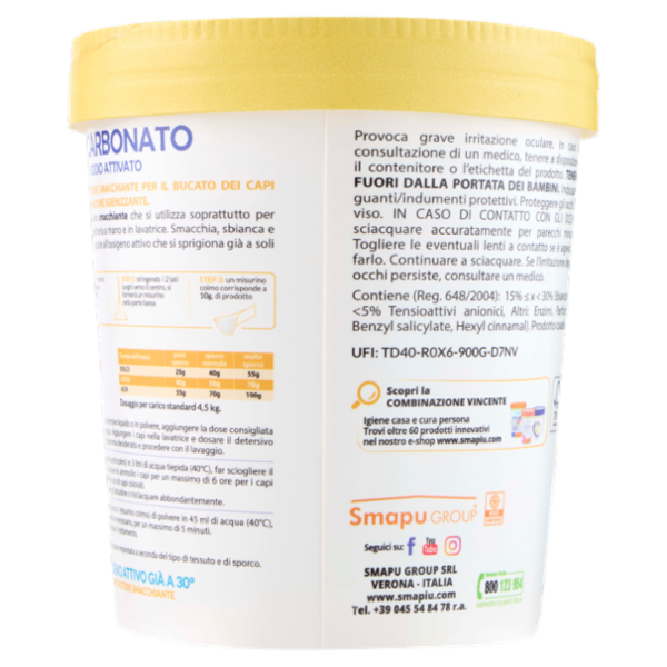Smapiù Percarbonato di Sodio Attivato Delicato su Capi Bianchi e Colorati 720 g