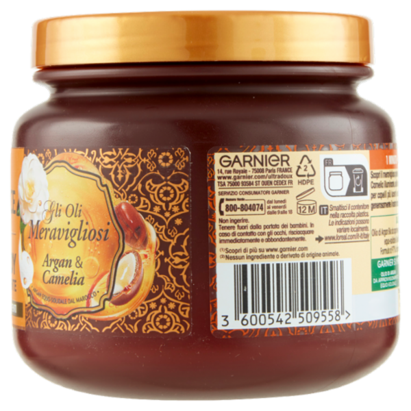 Garnier Ultra Dolce Hair Remedy Maschera per Capelli Nutriente Argan e Camelia, 340 ml