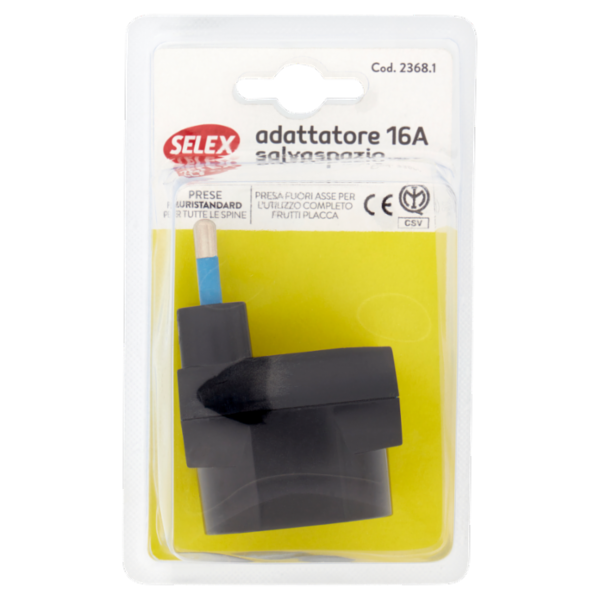 Selex Adattatore Pluristandard Spina 16A + 2 Prese Bivalenti + 1 Presa Tedesca Nero