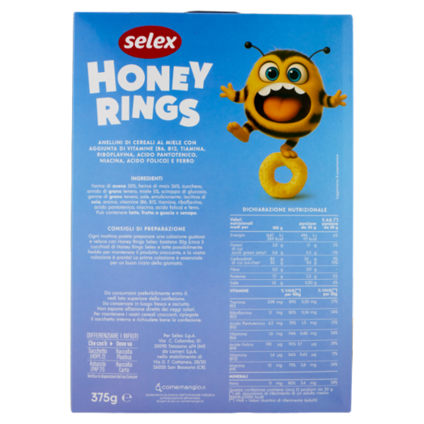 Selex Honey Rings Anellini di Cereali al Miele 375 g