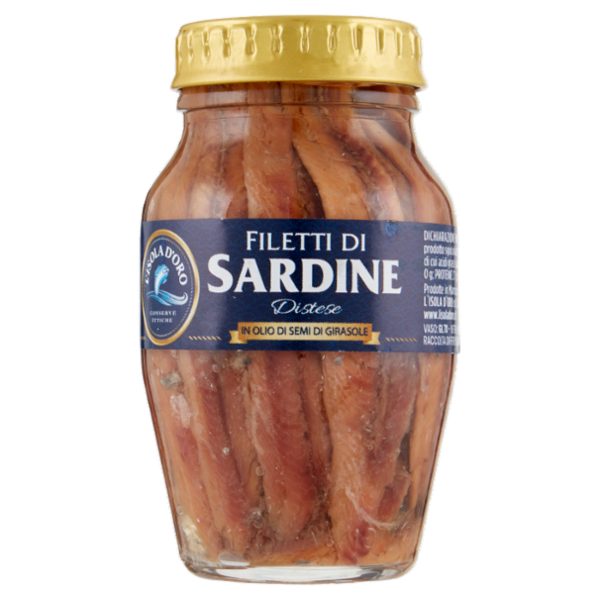 L'Isola d'Oro Filetti di Sardine Distese in Olio di Semi di Girasole 160 g