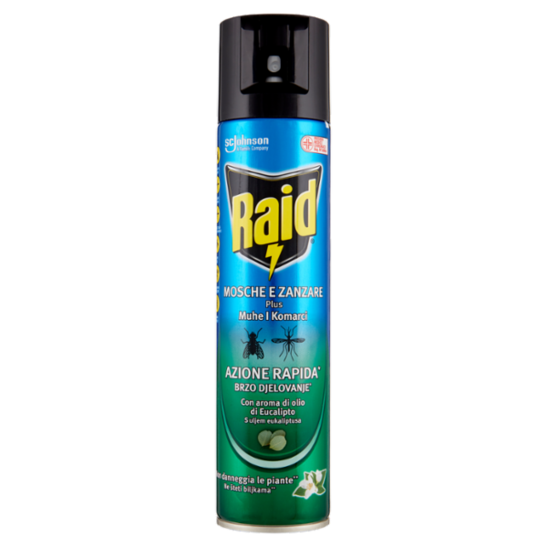 Raid Mosche e Zanzare Spray Eucalipto Insetticida, Antizanzare e Antimosche, Azione rapida, 400 ml