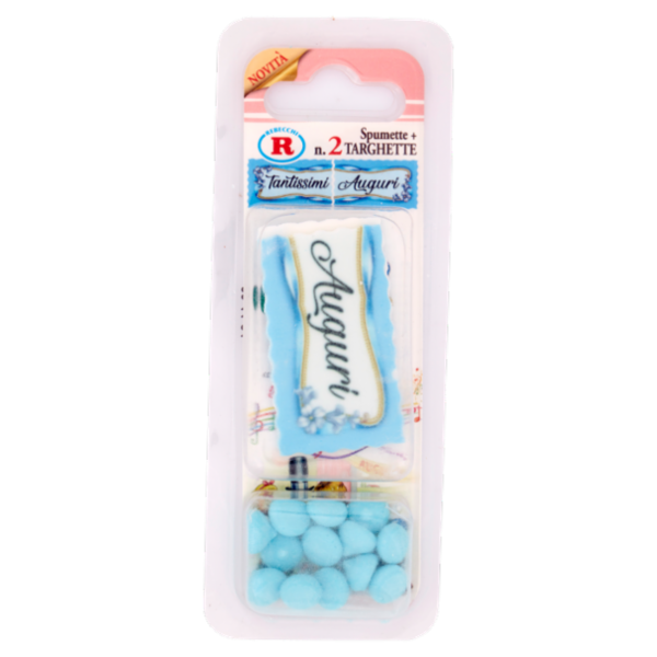 Rebecchi Spumette Azzurre + n.2 Targhette Tantissimi Auguri 15 g