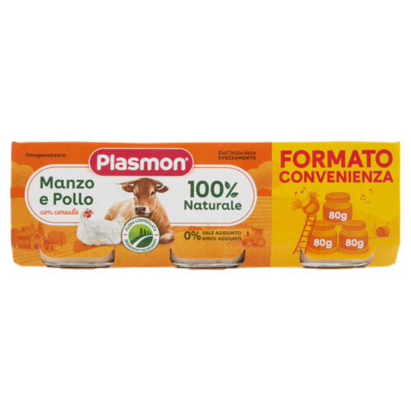 Plasmon Omogeneizzato Manzo e Pollo con cereale 3 x 80 g