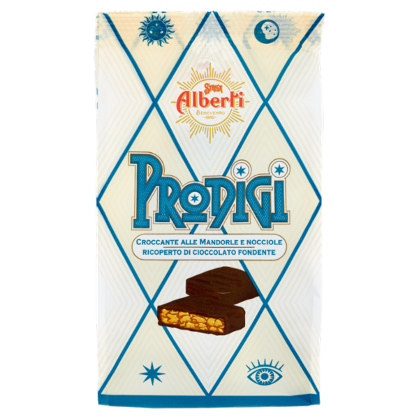 Strega Alberti Prodigi Croccante alle Mandorle e Nocciole Ricoperto di Cioccolato Fondente 150 g