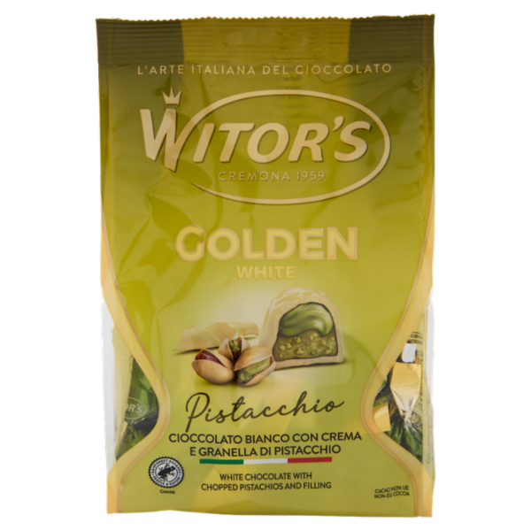 Witor's Golden White Pistacchio Cioccolato Bianco con Crema e Granella di Pistacchio 200 g