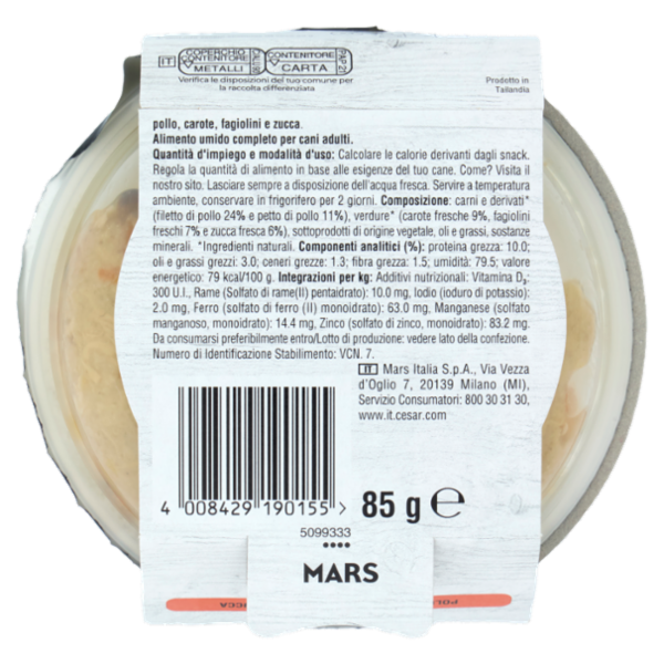 Cesar Fresh Bowls Cibo umido Cane Pollo Carote 85 g