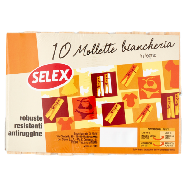 Selex Mollette Biancheria Legno 10 pezzi