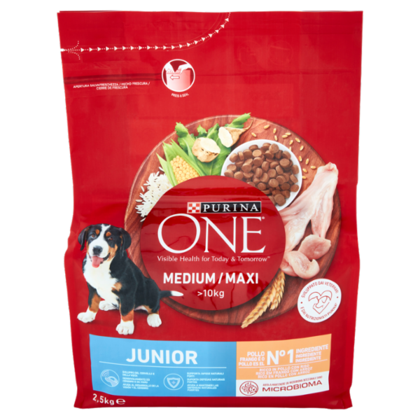 PURINA ONE Medium/Maxi Junior Ricco in Pollo con Riso 2,5 kg