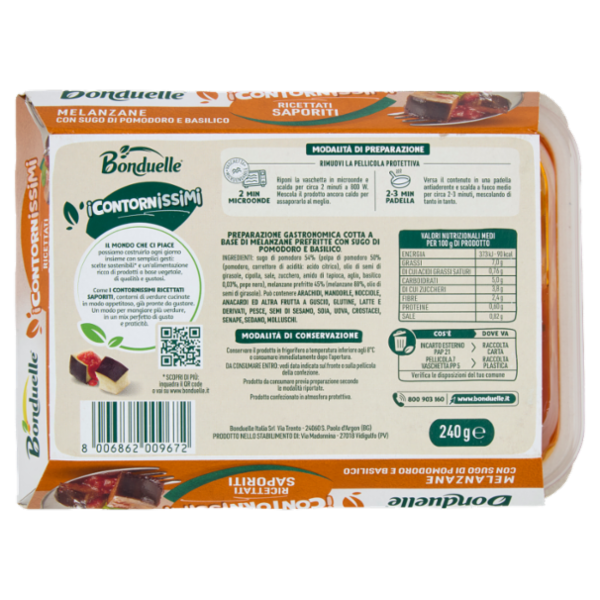 Bonduelle i Contornissimi Ricettati Saporiti Melanzane con Sugo di Pomodoro e Basilico 240 g