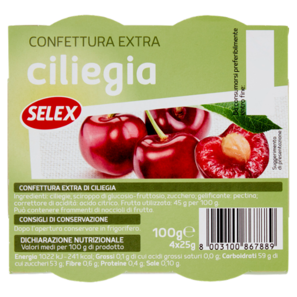 Selex Confettura Extra di Ciliegie in Monoporzioni 4x25 g