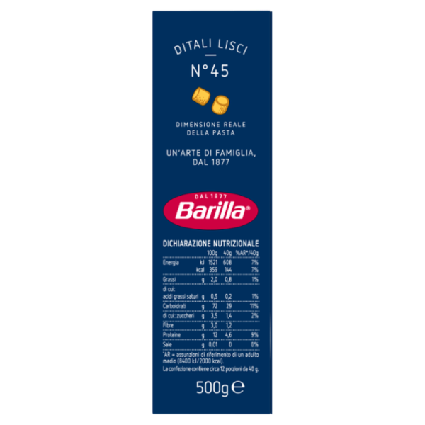 Barilla Pasta Ditali Lisci n.45 500g