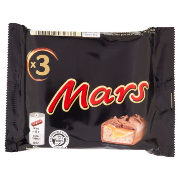 Mars Snack con Caramello Ricoperta al Cioccolato, Multipack da 3 x 45 g