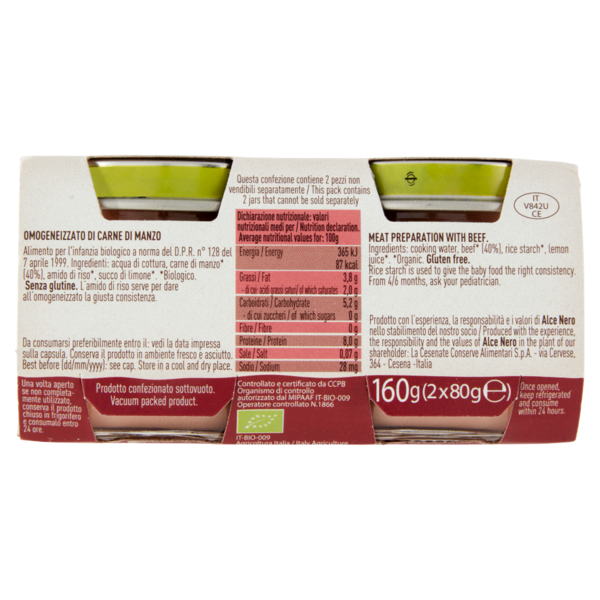 alce nero Omogeneizzato di Manzo 2 x 80 g