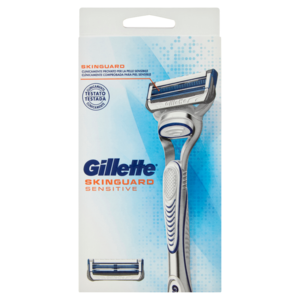 Gillette Rasoio Da Uomo SkinGuard Sensitive Con Aloe Manico + Lamette Di Ricambio, 2 Ricariche